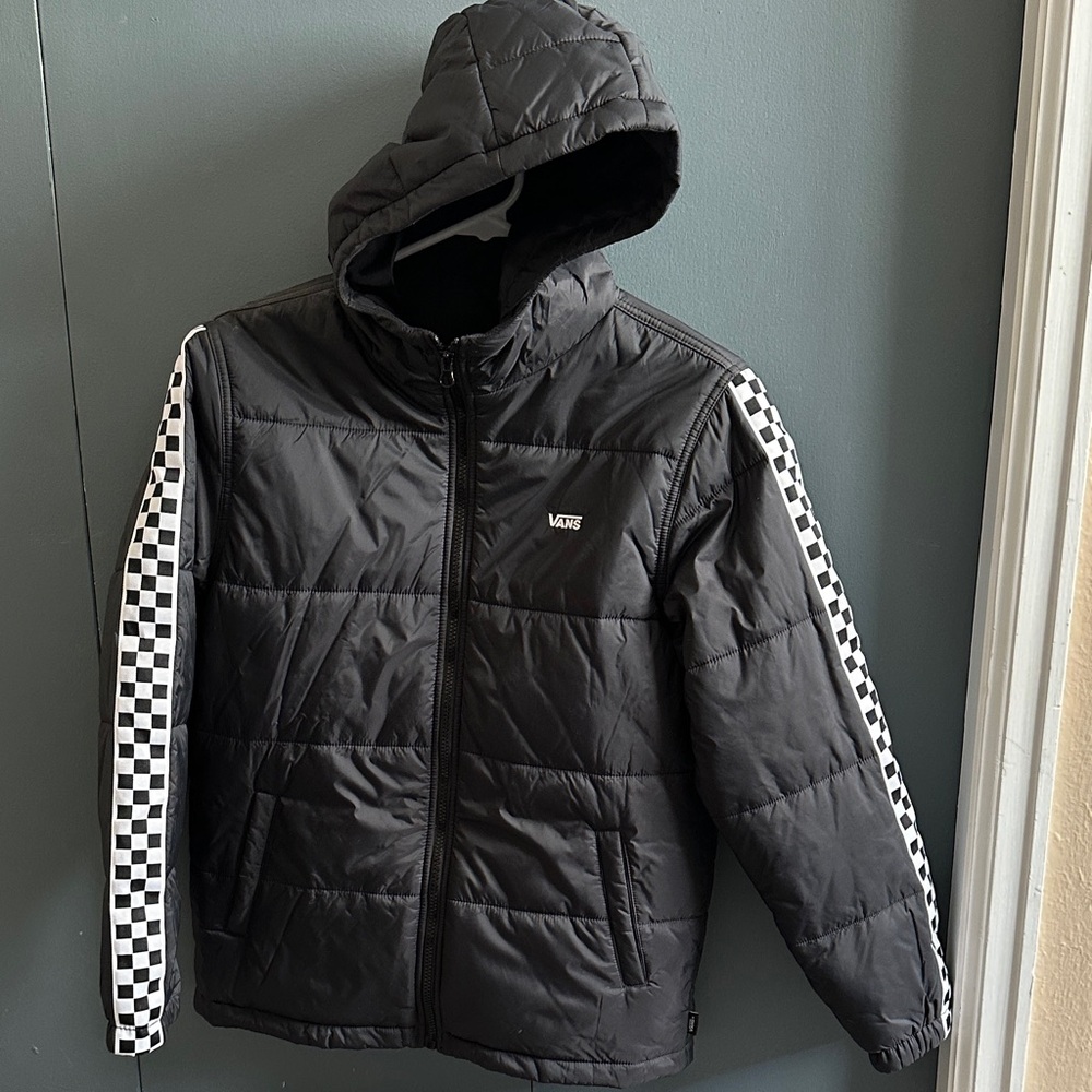 Vans Black Hooded Jacket with Checkered Accents